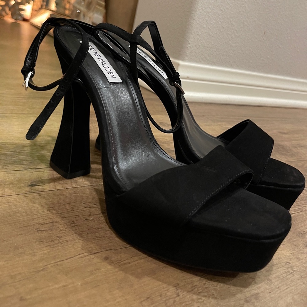 Steve Madden black suede heels with ankle strap
